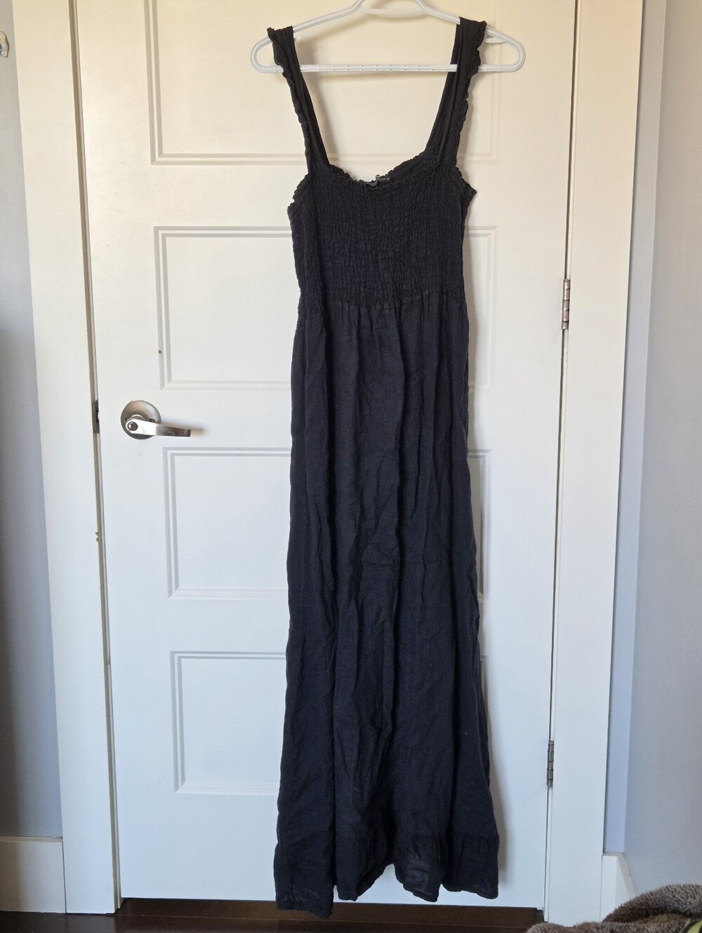 Frances Bertini Navy Blue Made in Italy 100% Linen Smocked Maxi Dress Sz M 🇮🇹 - Picture 3 of 14